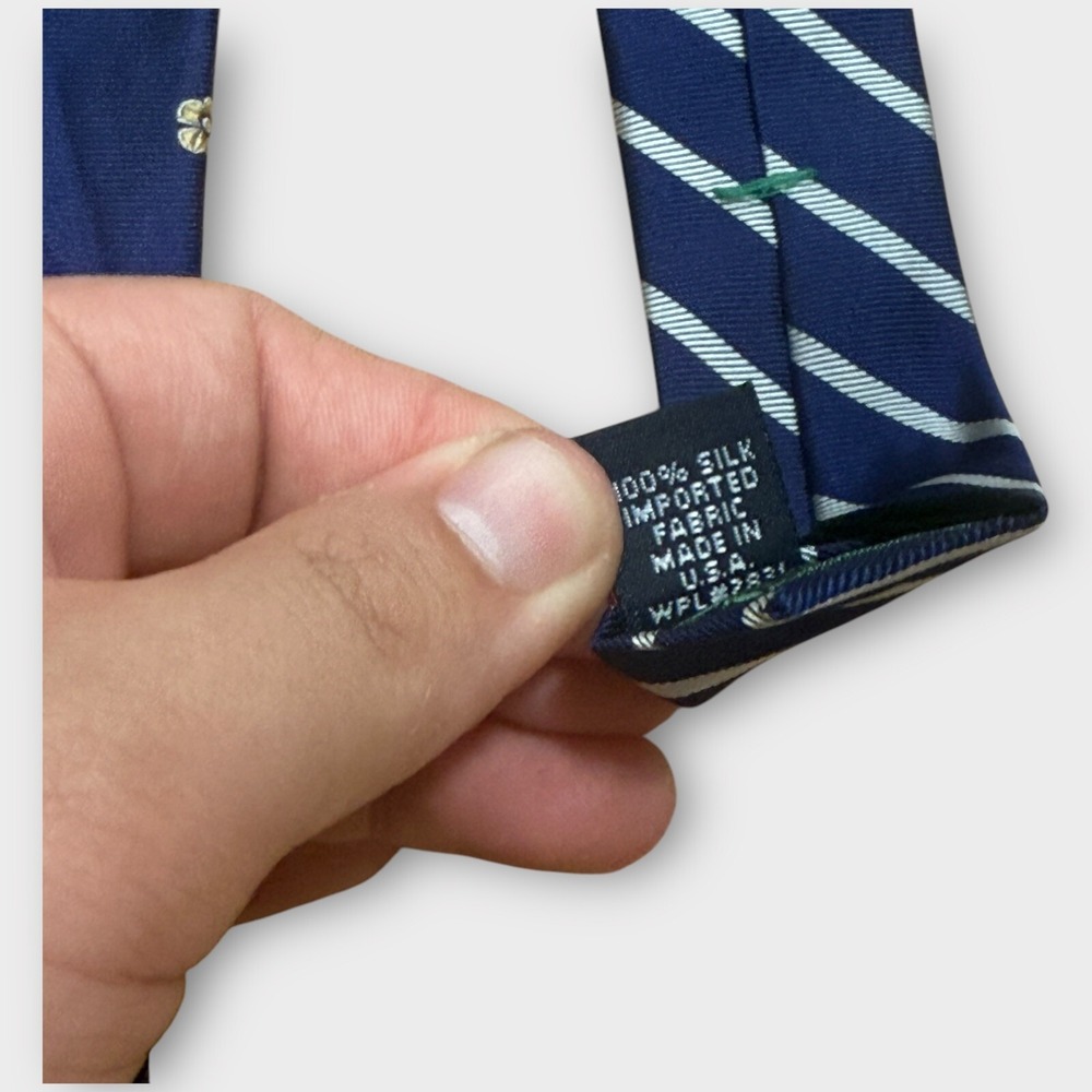 Tommy Hilfiger Mens Navy Blue Yellow Floral 100% Italian Silk Tie Made in USA - Picture 4 of 5